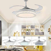 Stock Preferred 42" Modern Ceiling Fan w/ LED Light Crystal Chandelier and With Remote Control in White