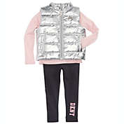 DKNY Little Girl&#39;s 3 Pc Metallic Vest Top & Leggings Set Silver Size 6XL