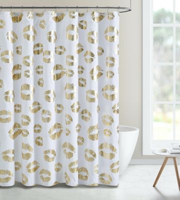 Popular Bath Spindle Gold Collection Fabric Shower Curtain & Hook Set 