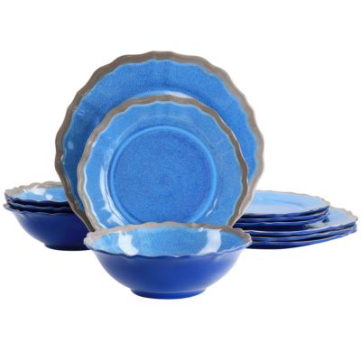 40 Piece Melamine Plastic BLUE Serving Bowl Plate Platter Spoon Gift Set 