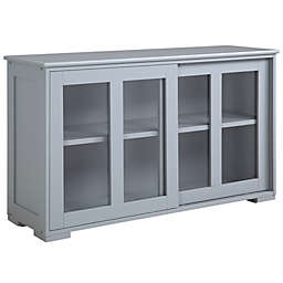 HOMCOM Modern Kitchen Sideboard, Stackable Storage Cabinet, Sliding Glass Door Console, Cupboard Serving Buffet for Kitchen & Dining Room, Light Grey