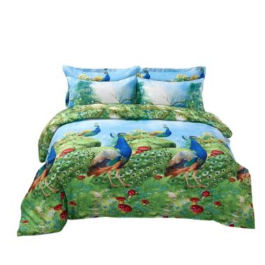 Dolce Mela Home Decorative Duvet Cover Set, King Size Pictorial Bedding, - Peafowl Dm704K. View a larger version of this product image.