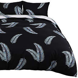 PiccoCasa Luxury Duvet Cover Set (No Duvet), , 100% Soft Durable Microfiber Comforter Cover Set with Botanical Tree Leaves Pattern, Colorful Feather Printed on Black 3 Pieces (Twin)
