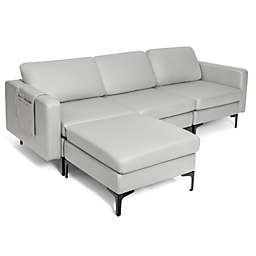 Slickblue Modular L-shaped Sectional Sofa with Reversible Chaise and 2 USB Ports-Light Grey