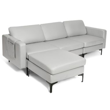 Slickblue Modular L-shaped Sectional Sofa with Reversible Chaise and 2 USB Ports-Light Grey. View a larger version of this product image.