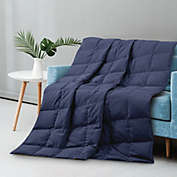 Unikome Lightweight Peach Skin Fabric 30% Down and 70% Feather Fiber Throw Reversible Blanket in Navy, 50x70"