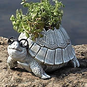 Roman 9.75" White and Black Turtle with Glasses Outdoor Planter