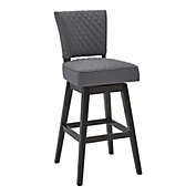 Armen Living Gia 30 Bar Height Wood Swivel Tufted Barstool in Espresso Finish with Grey Fabric