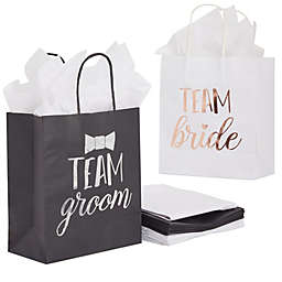 Blue Panda Bridal Party Gift Bags for Wedding, Team Bride and Team Groom, with Tissue Paper (10 Each)