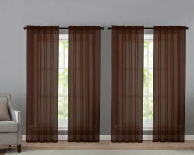 Kate Aurora 4 Piece Basic Home Rod Pocket Sheer Voile Window Curtain Panels - 52 in. W x 84 in. L, Chocolate