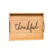 Elegant Designs Decorative Wood Serving Tray with Handles, 15.50" x 12", "Thankful"