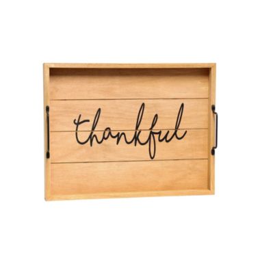 Elegant Designs Decorative Wood Serving Tray with Handles, 15.50" x 12", "Thankful". View a larger version of this product image.