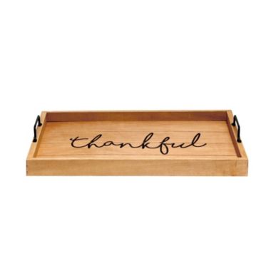 Elegant Designs Decorative Wood Serving Tray with Handles, 15.50" x 12", "Thankful". View a larger version of this product image.