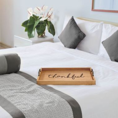 Elegant Designs Decorative Wood Serving Tray with Handles, 15.50" x 12", "Thankful". View a larger version of this product image.