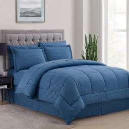 Sweet Home Collection 8 Piece Comforter Set Bag with Unique Design, Bed Sheets, 2 Pillowcases & 2 Shams & Bed Skirt All Season, King, Denim