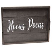 Elegant Designs "Hocus Pocus" Decorative Wood Serving Tray with Black Metal Handles, 15.5"L x 12"W - Black Wash
