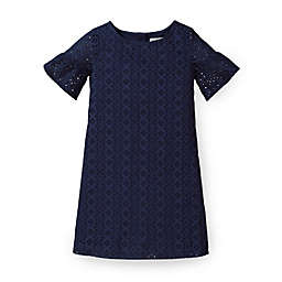 Hope & Henry Girls' Eyelet Shift Dress with Ruffle Sleeves (Navy with Ruffle Sleeves, 18-24 Months)