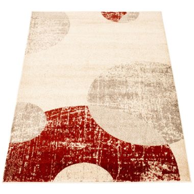 Chaudhary Living 7.75' x 10' Off White and Red Geometric Rectangular Area Throw Rug. View a larger version of this product image.