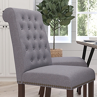 Merrick Lane Falmouth Upholstered Parsons Chair with Nailhead Trim in Light Gray Fabric. View a larger version of this product image.