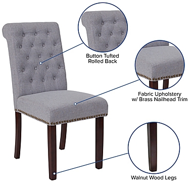 Merrick Lane Falmouth Upholstered Parsons Chair with Nailhead Trim in Light Gray Fabric. View a larger version of this product image.