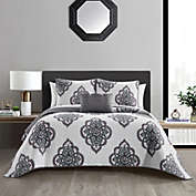 Chic Home Bentley Cotton Jacquard Quilt Set Medallion Embroidered Bedding - Decorative Pillows Shams Included - 4 Piece - King 106x92", Grey