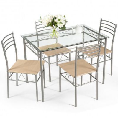 Costway 5 pcs Dining Set Glass Table and 4 Chairs
