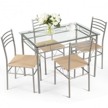Costway 5 pcs Dining Set Glass Table and 4 Chairs. View a larger version of this product image.