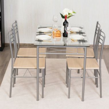 Costway 5 pcs Dining Set Glass Table and 4 Chairs. View a larger version of this product image.