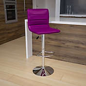 Flash Furniture Vincent Modern Purple Vinyl Adjustable Bar Stool with Back, Swivel Stool with Chrome Pedestal Base and Footrest