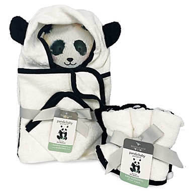 Panda Baby viscose from Bamboo Bath Essentials, 8pc Baby Gift Set, Unisex - White-Black. View a larger version of this product image.