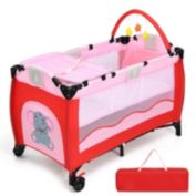 Slickblue Nursery Center Playard Baby Crib Set Portable Nest Bed-pink