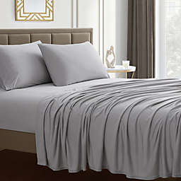 Sweet Home Collection   Jersey Knit Microfiber 4-Piece Bed Sheets Set - Queen, Silver