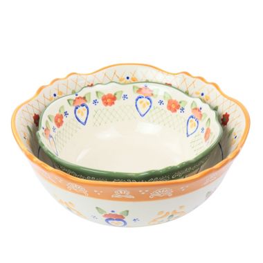 Laurie Gates Tierra 2 Piece Scalloped Stoneware Serving Bowl Set. View a larger version of this product image.