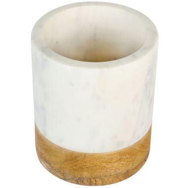 Laurie Gates California Designs 6.5 Inch White Marble and Mango Wood Utensil Crock. View a larger version of this product image.