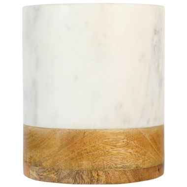 Laurie Gates California Designs 6.5 Inch White Marble and Mango Wood Utensil Crock. View a larger version of this product image.
