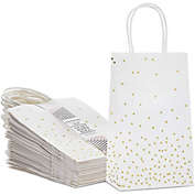 Sparkle and Bash 25 Pack Small White Gift Bags with Handles and Gold Foil Polka Dots (9 x 3.5 In)