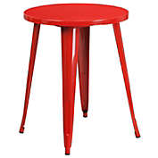 Emma + Oliver Commercial Grade 24" Round Red Metal Indoor-Outdoor Table