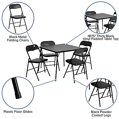 Emma + Oliver 5 Piece Black Folding Game Room Card Table and Chair Set. View a larger version of this product image.