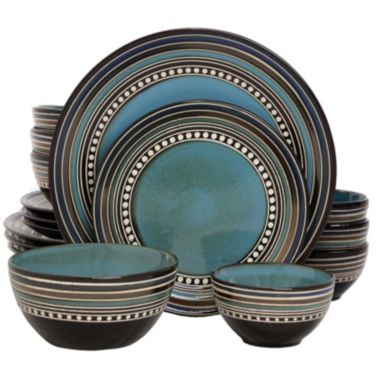 Gibson Elite Cafe Versailles 16 Piece Double Bowl Dinnerware Set - Blue. View a larger version of this product image.