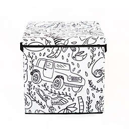 Home Outfitters Kids Coloring Lidded Storage Cube W/ 4 Pack Of Washable Markers/, Jungle Print