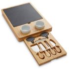 Alternate image 1 for Casafield Organic Bamboo Cheese Board Gift Set - Wooden Charcuterie Platter Serving Tray for Meat, Fruit and Crackers - Slate Board, 2 Ceramic Bowls, 4 Stainless Steel Knives, Slate Labels and Chalk