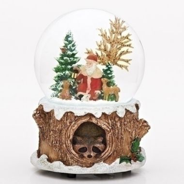 5.5 Inch Tall Musical Santa Glitterdome with Animals Windup 100MM. View a larger version of this product image.