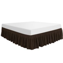 PiccoCasa Basic Lightweight Wrap Around Bed Skirt, 110gsm Microfiber Elastic Dust Ruffles Bedskirts,Three Fabric Sides Wrinkle Free and Fade Resistance, No Lift Mattress with 16 Inch Tailored Drop - Dark Brown Full