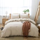 Alternate image 1 for Lannister 100% Washed Cotton Duvet Cover Queen Size, Beige Fade-Resistant Natural Bedding Set - Khaki