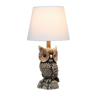 Simple Designs Woodland 19.85" Tall Contemporary Polyresin Gazing Brown and White Night Owl Novelty Bedside Table Desk Lamp with White Tapered Drum Fabric Shade. View a larger version of this product image.