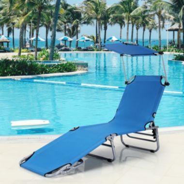 Gymax Foldable Lounge Chair Adjustable Outdoor Beach Patio Pool Recliner W/ Sun Shade. View a larger version of this product image.
