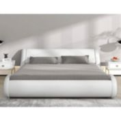 Slickblue King Modern White Faux Leather Upholstered Platform Bed Frame with Headboard