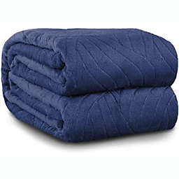 SHOPBEDDING Cozy Throw Blanket Fleece - Lightweight Throw Blanket for Couch or Sofa - Embossed Flannel Blanket for Travel - Navy, 50