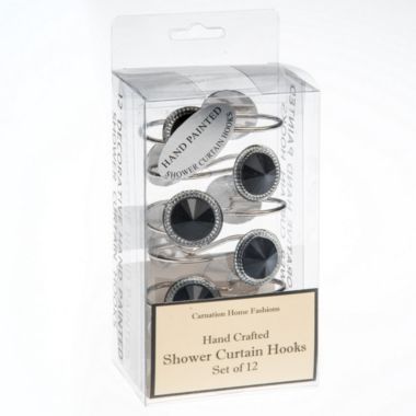 Carnation Home Fashions "Caroline" Bejeweld Resin Shower Curtain Hooks - 1.5" x 1.5", Black. View a larger version of this product image.