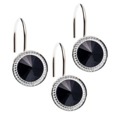 Carnation Home Fashions "Caroline" Bejeweld Resin Shower Curtain Hooks - 1.5" x 1.5", Black. View a larger version of this product image.